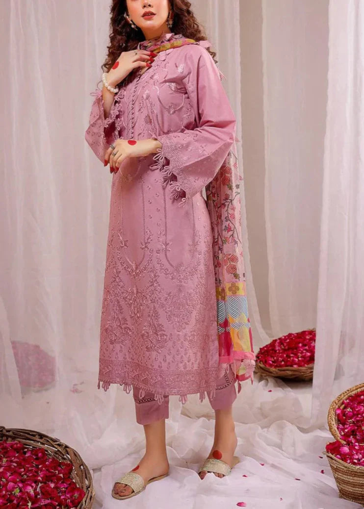 Grace Z-(S925)- Stitched Embroidered 3PC Lawn Dress With Printed Munar Dupatta.