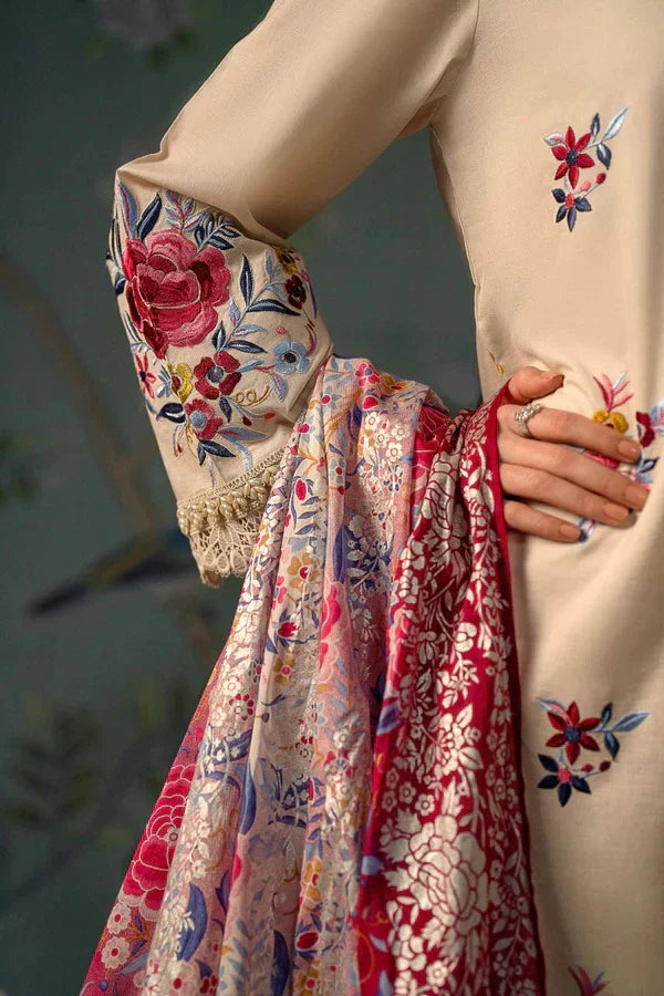 Grace Z98- Stitched Embroidered 3pc Lawn dress with Printed Munar Dupatta.