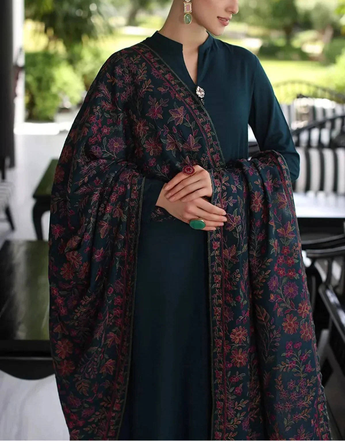 Grace Z-(W600)- Stitched Embroidered 3pc Marina Dress With Embroidered Marina Shawl.