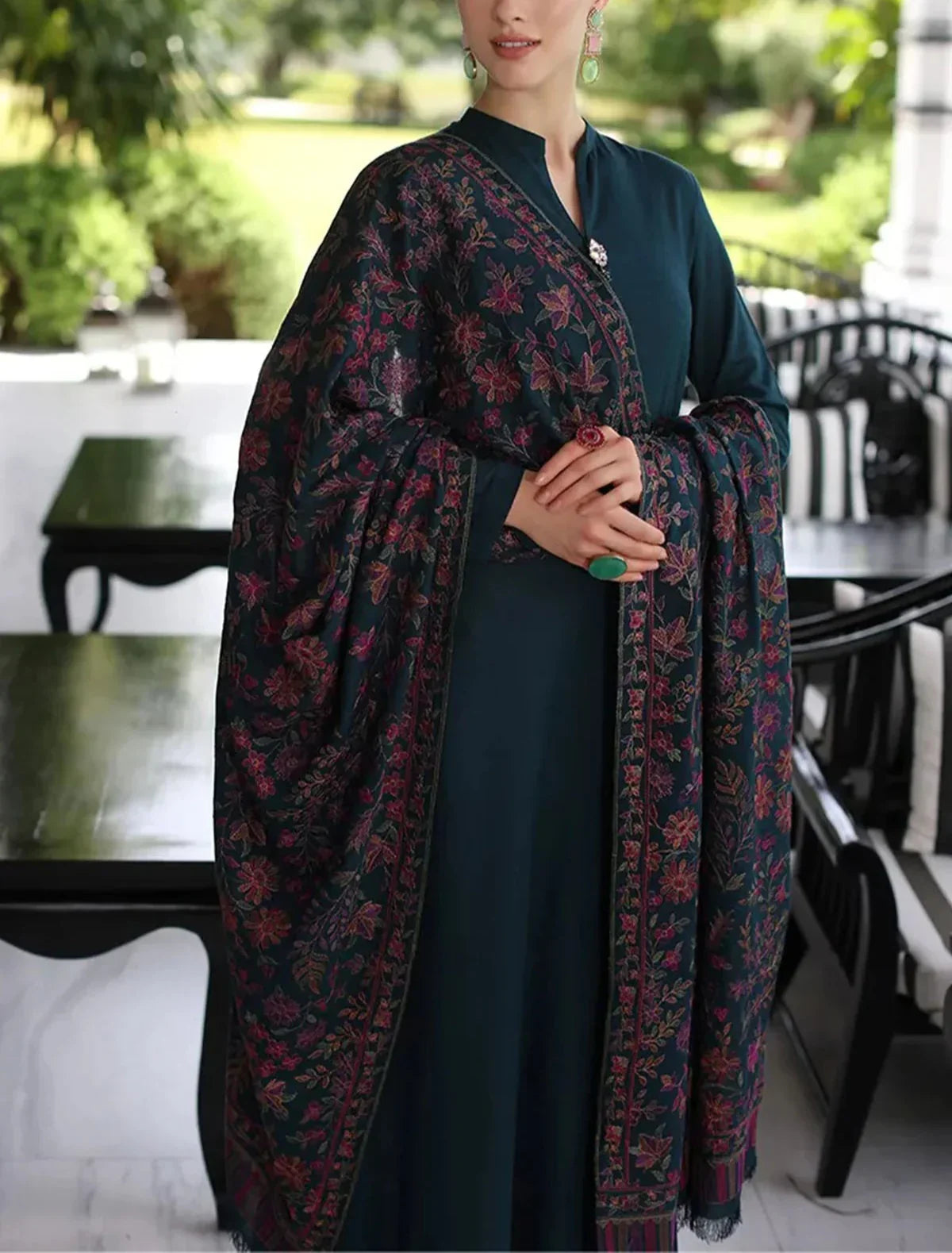 Grace Z-(W600)- Stitched Embroidered 3pc Marina Dress With Embroidered Marina Shawl.