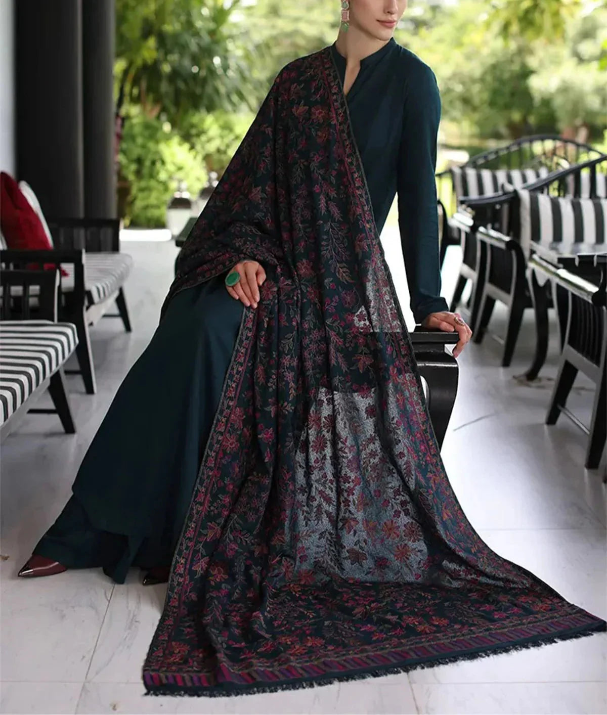 Grace Z-(W600)- Stitched Embroidered 3pc Marina Dress With Embroidered Marina Shawl.