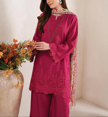 Grace Z97- Stitched Embroidered 3PC CHIKANKARI Lawn Dress With Printed Munar Dupatta.