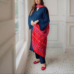 Grace S1077 Embroidered 3PC CHIKANKARI Lawn Dress With Printed Munar Dupatta.