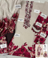 Grace S1103-Printed & Embroidered 3pc Lawn dress with Digital Printed Silk Dupatta.