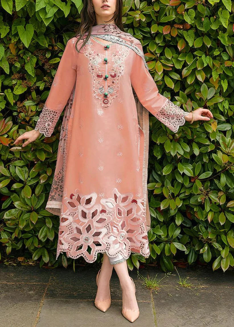 Grace Z-(S1205) - Stitched Embroidered 3pc Lawn dress with Printed Munar Dupatta.