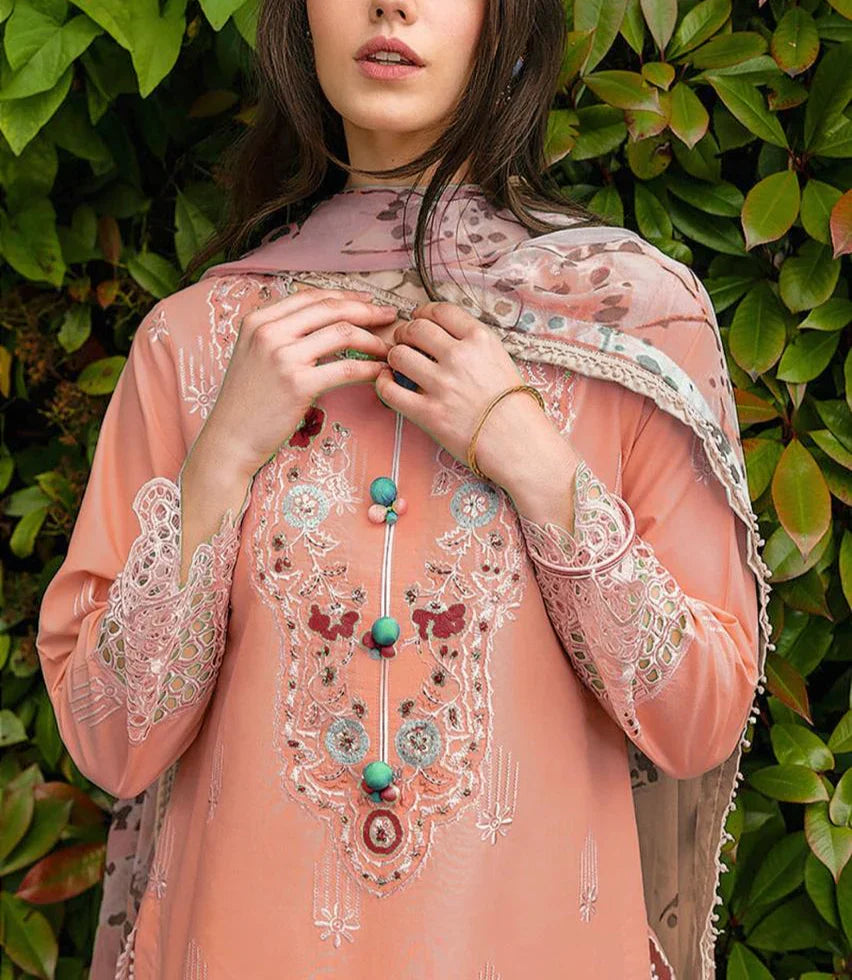 Grace Z-(S1205) - Stitched Embroidered 3pc Lawn dress with Printed Munar Dupatta.