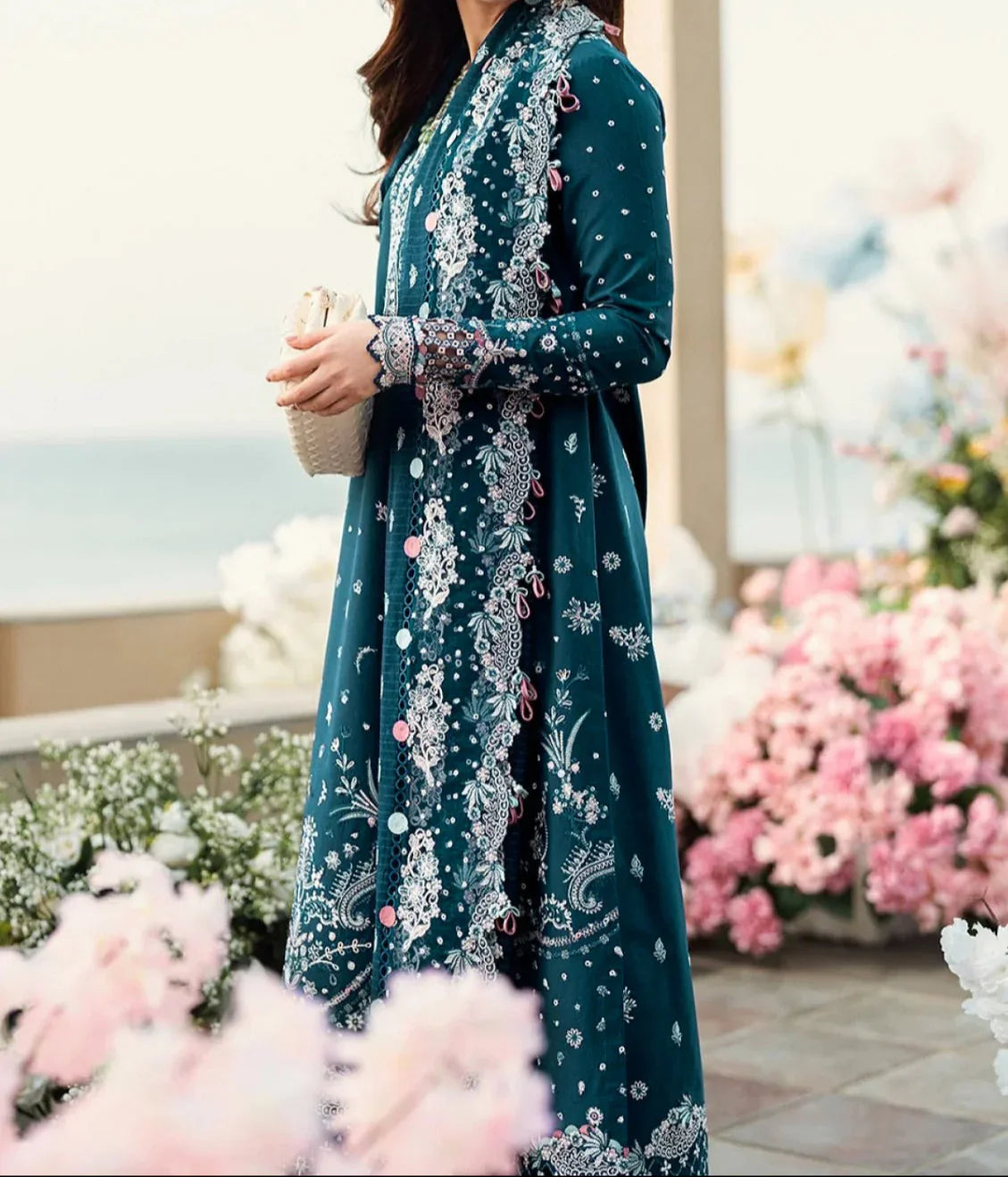 Grace Z-(S1234) - Stitched Embroidered 3pc Lawn Dress With Embroidered Chiffon Dupatta.
