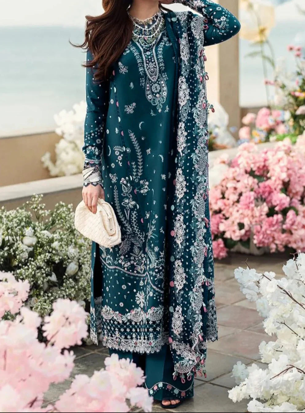 Grace Z-(S1234) - Stitched Embroidered 3pc Lawn Dress With Embroidered Chiffon Dupatta.