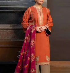 Grace Z(W566)- Stitched Embroidered 3pc Marina Dress With Printed Shawl.