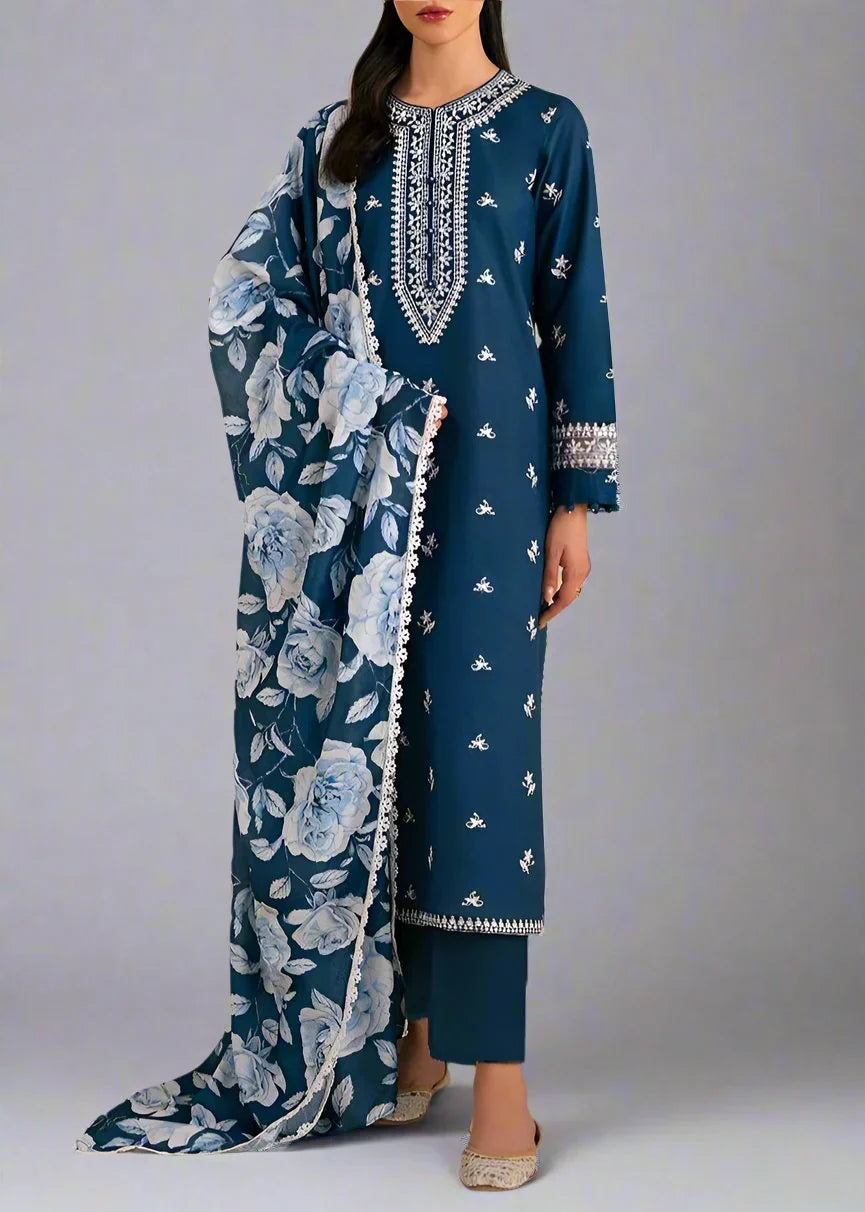 Grace Z60- Stitched Embroidered 3pc Lawn dress with Printed Munar Dupatta.