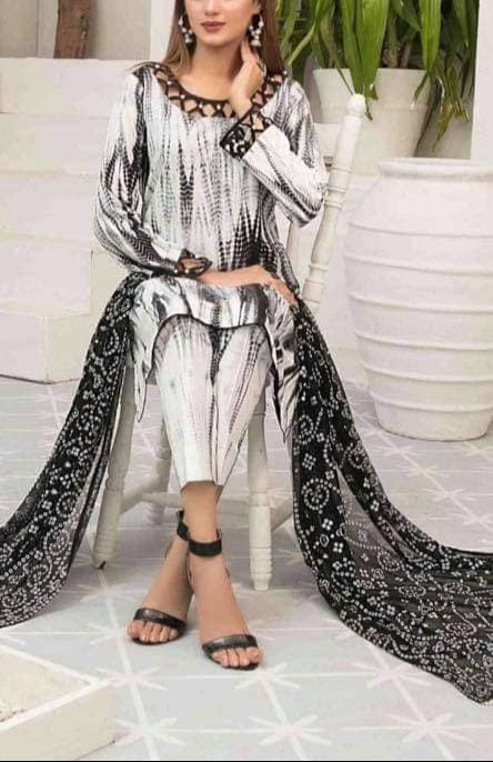 Grace W672- Digital Printed 3pc linen dress with Digital printed chiffon dupatta