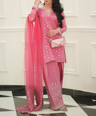 Grace Z-(S1203) - Stitched Embroidered 3pc Sequence Lawn Dress With Embroidered Sequence Lawn Dupatta.
