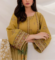 Grace Z-(S1187) - Stitched Embroidered 3pc Lawn Dress With Printed Munar Dupatta.