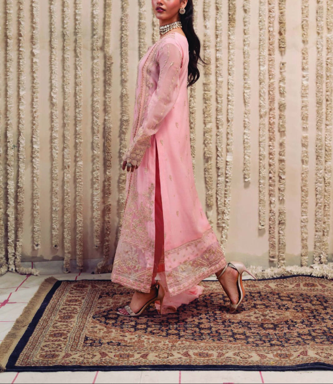 SILKEN BEIGE– Embroidered Chiffon Unstitched 3Pc Suit.