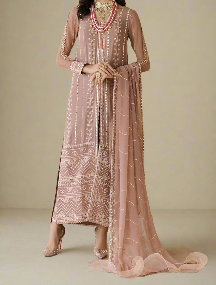 Grace Z-(PASTEL PINK) -Stitched Embroidered chiffon 3Pc Suit