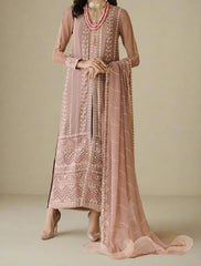 Grace Z-(PASTEL PINK) -Stitched Embroidered chiffon 3Pc Suit