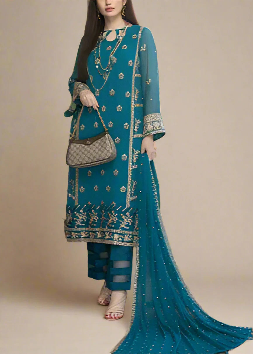 PEACOCK– Embroidered Chiffon Unstitched 3Pc Suit.
