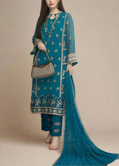 PEACOCK– Embroidered Chiffon Unstitched 3Pc Suit.