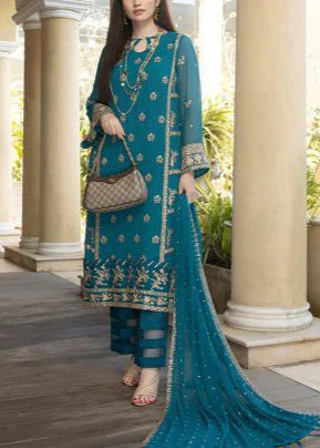 Grace Z-(PEACOCK) -Stitched Embroidered chiffon 3Pc Suit
