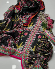 Grace W701 - Digital Printed 3pc Silk dress With Digital Printed Silk  Dupatta.