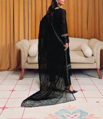 Grace Z-(COLD BLACK) -Stitched Embroidered chiffon 3Pc Suit
