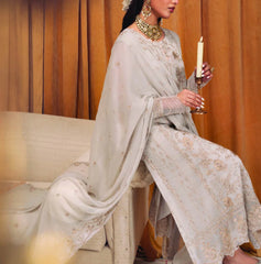 Grace Z-(ICE GRAY) -Stitched Embroidered chiffon 3Pc Suit
