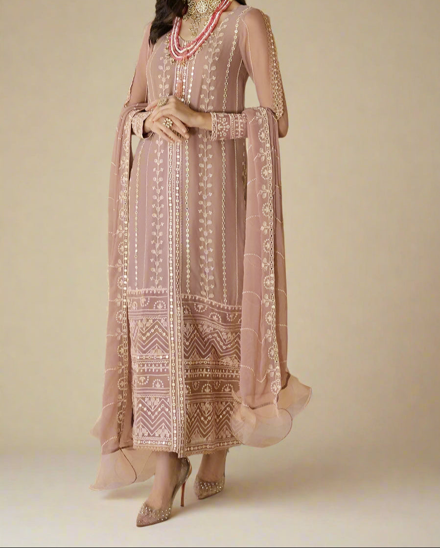Grace Z-(PASTEL PINK) -Stitched Embroidered chiffon 3Pc Suit