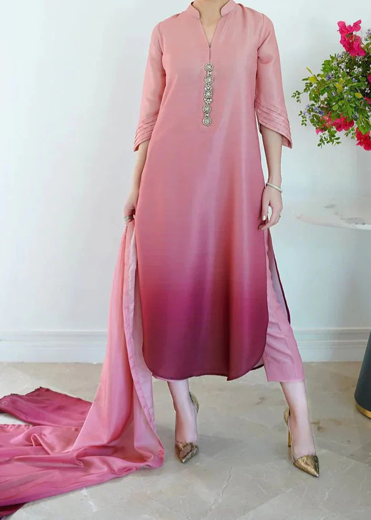 Grace Z-(W696) - Stitched Digital Printed 3pc Silk dress With Digital Printed Silk Dupatta.