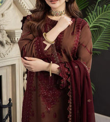 Grace Z-(S665) - Stitched Embroidered 3PC Lawn dress with Embroidered chiffon dupatta.
