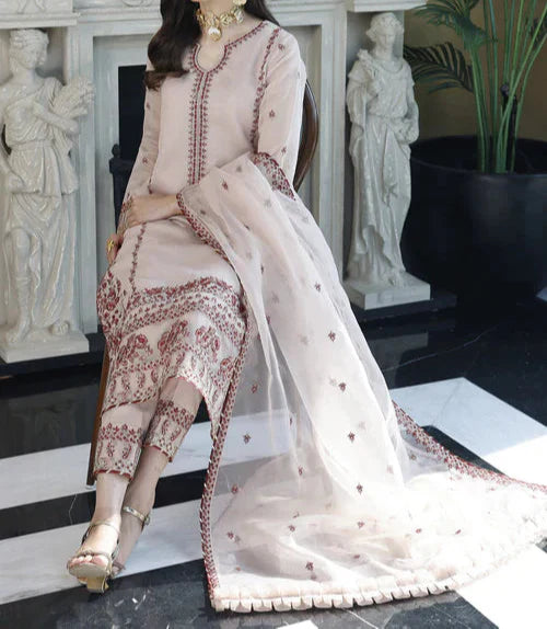 Grace Z-(Old Rose) -Stitched Embroidered chiffon 3Pc Suit
