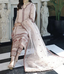 Grace Z-(Old Rose) -Stitched Embroidered chiffon 3Pc Suit