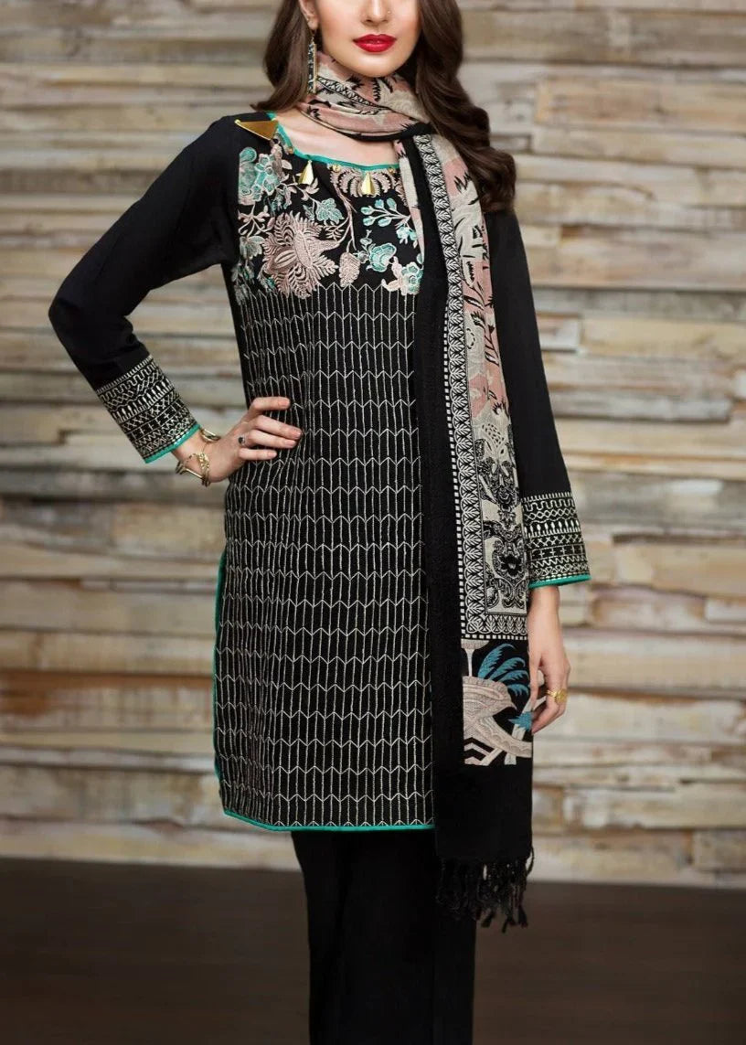 Grace Z-(W537)- Stitched Embroidered 3pc khaddar dress With Printed shawl.
