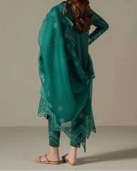 Grace Z-(S1236) - Stitched Embroidered 3pc CHIKANKARI Lawn Dress With Embroidered CHIKANKARI Organza Dupatta.