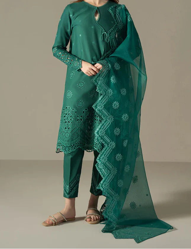 Grace Z-(S1236) - Stitched Embroidered 3pc CHIKANKARI Lawn Dress With Embroidered CHIKANKARI Organza Dupatta.
