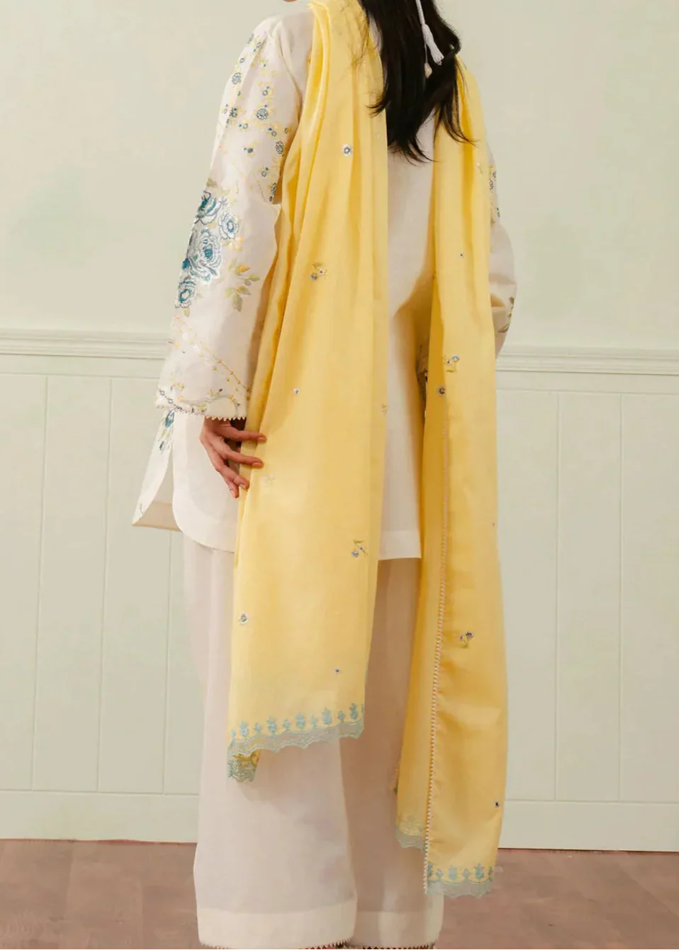 Grace Z-(S1284) - Stitched Embroidered 3pc Lawn Dress With Printed Munar Dupatta.
