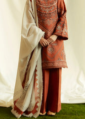 Grace W601- Embroidered 3pc Linen Dress with Printed Shawl.