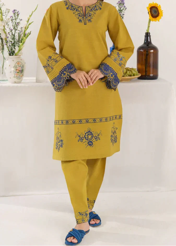 Grace Z-(W747) - Stitched Embroidered 3pc Marina Dress With Printed Shawl.