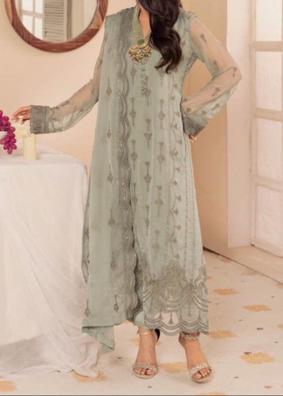 CADET GRAY– Embroidered Chiffon Unstitched 3Pc Suit.