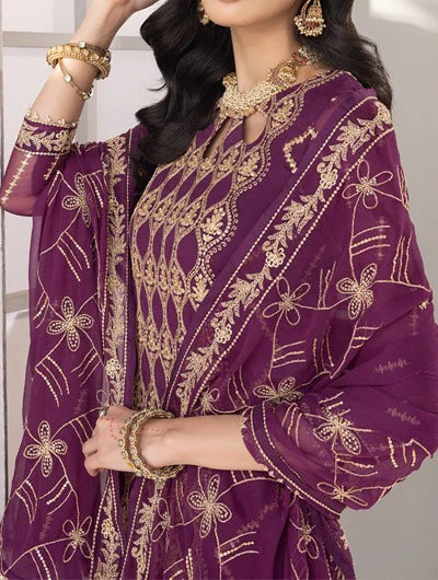 Grace Z-(Marjanda)- Stitched Embroidered Chiffon 3Pc Suit