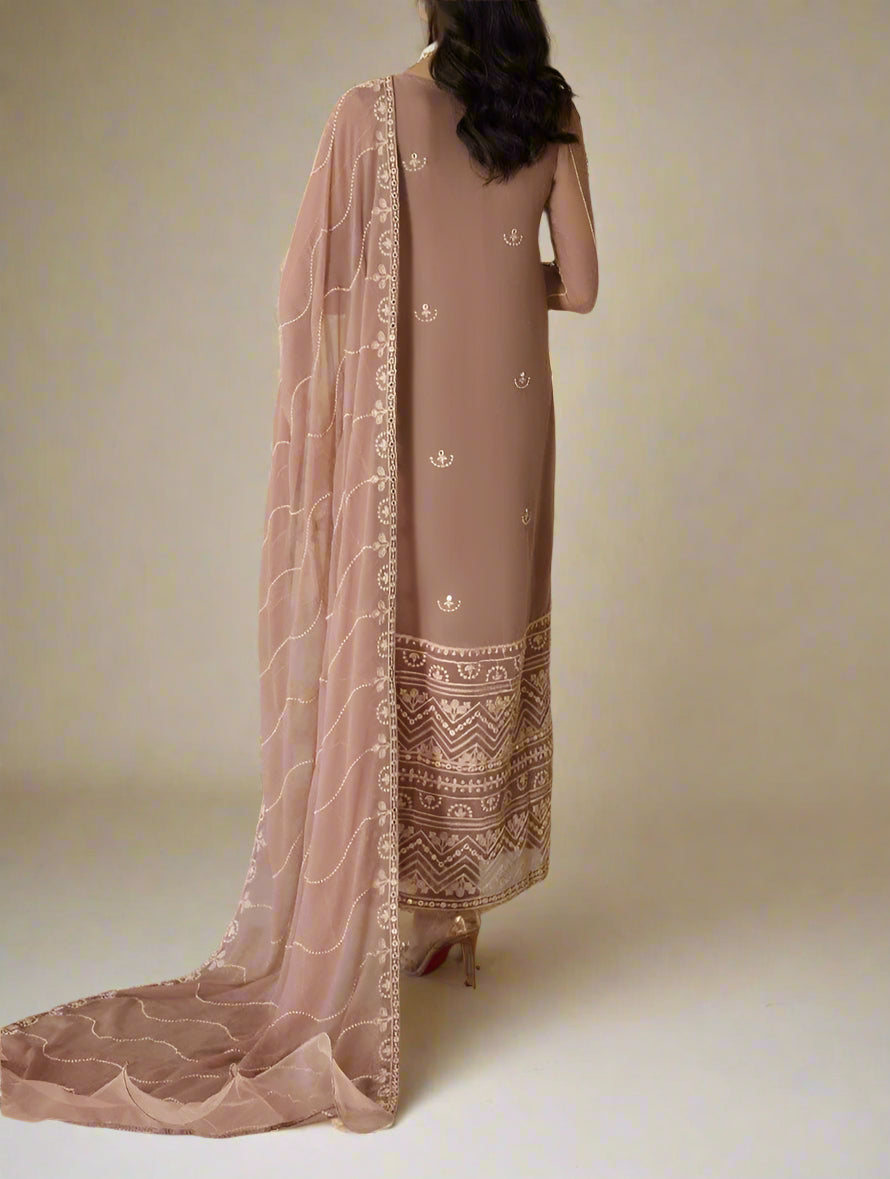 Grace Z-(PASTEL PINK) -Stitched Embroidered chiffon 3Pc Suit