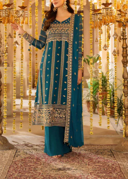 SAHAR– Embroidered Chiffon Unstitched 3Pc Suit.