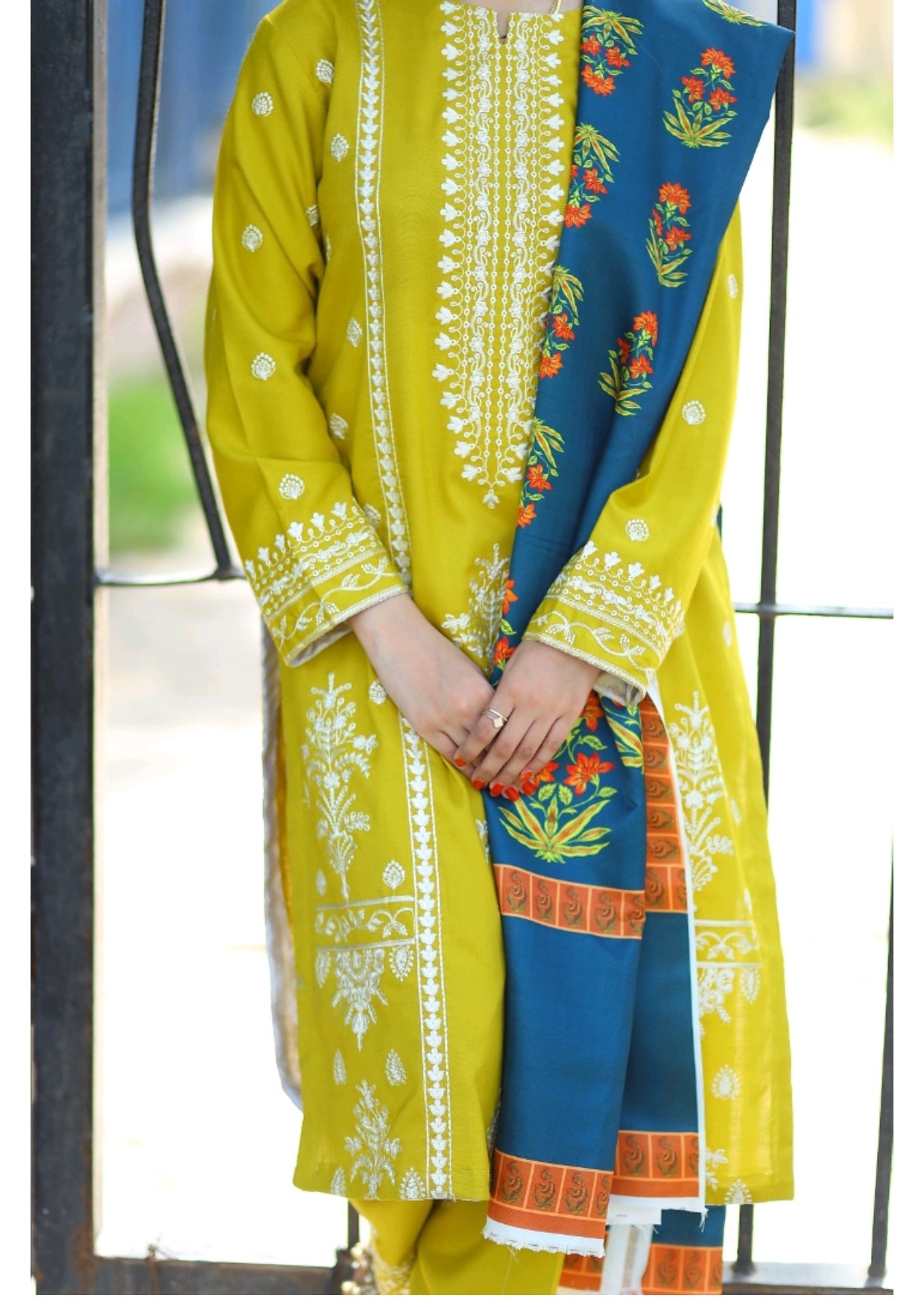 Grace Z-(W544)- Stitched Embroidered 3pc marina dress with Printed shawl.