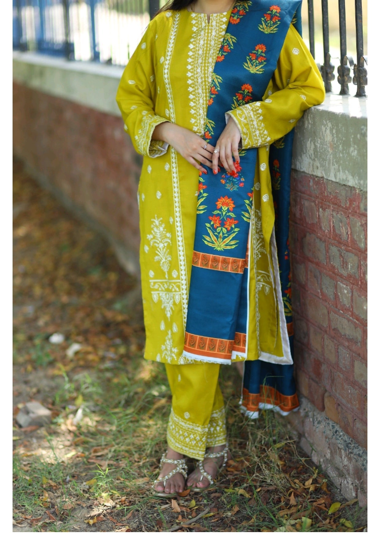 Grace Z-(W544)- Stitched Embroidered 3pc marina dress with Printed shawl.