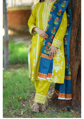 Grace Z-(W544)- Stitched Embroidered 3pc marina dress with Printed shawl.