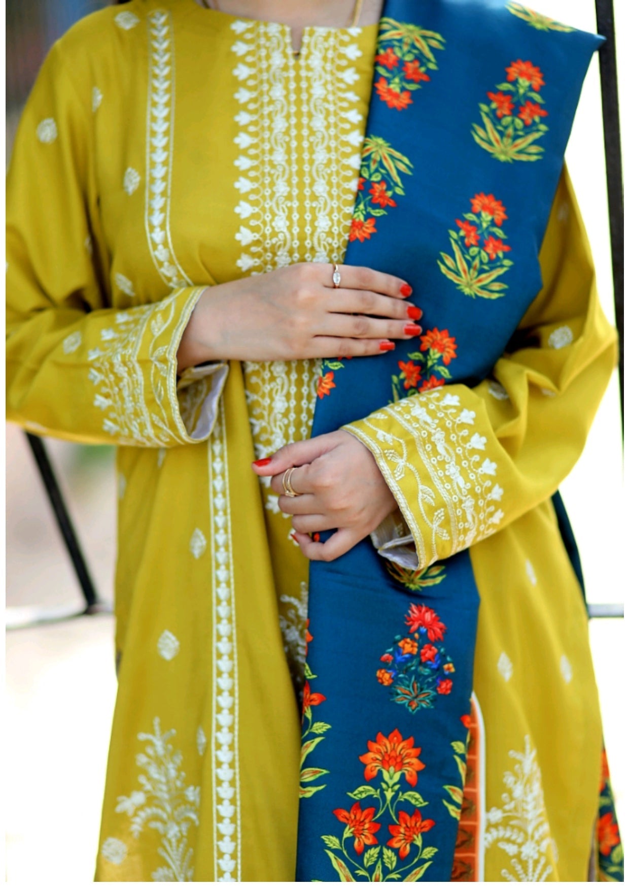 Grace Z-(W544)- Stitched Embroidered 3pc marina dress with Printed shawl.