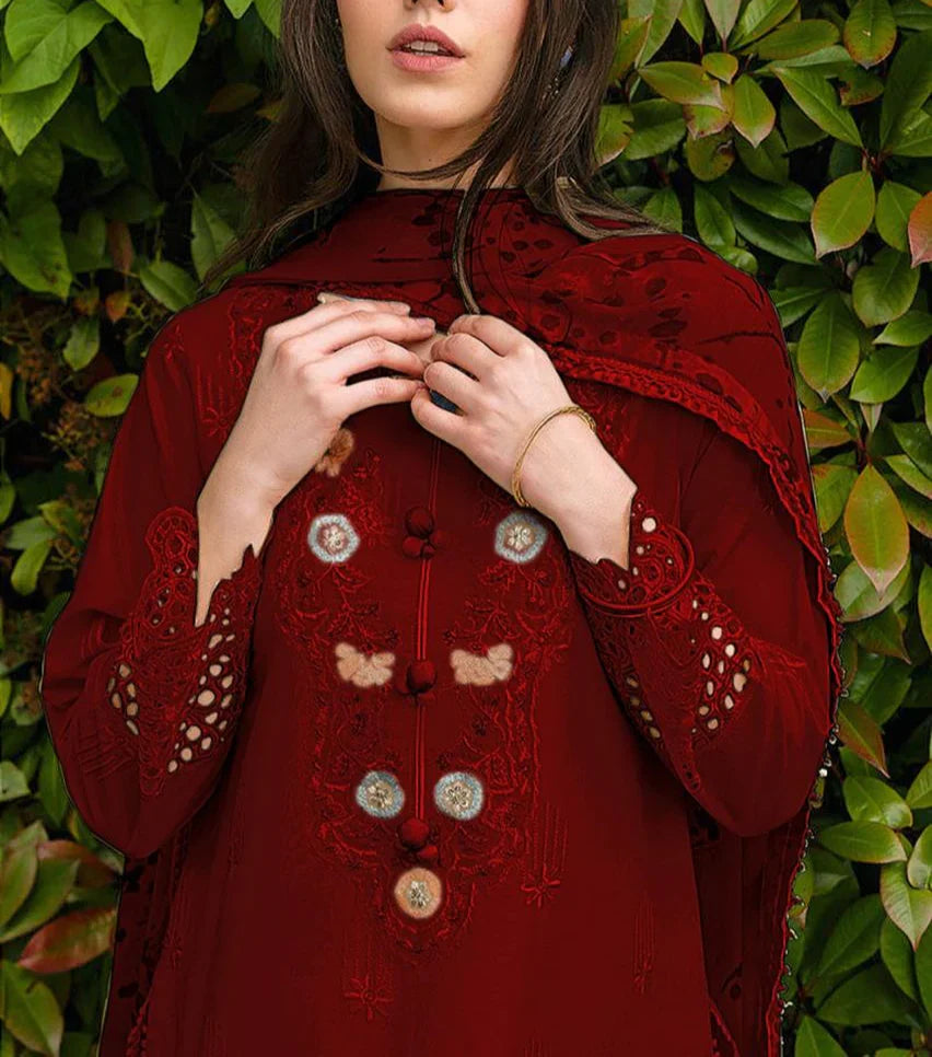 Grace Z91- Stitched Embroidered 3pc Lawn dress with Printed Munar Dupatta.