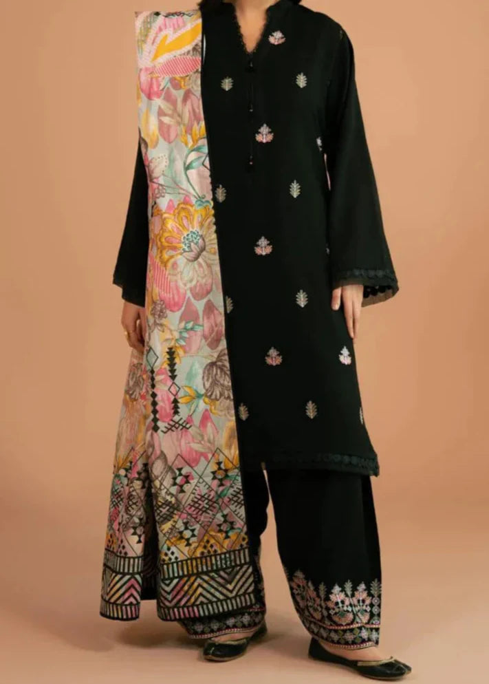 Grace Z-(W746) - Stitched Embroidered 3pc Marina Dress With Printed Shawl.