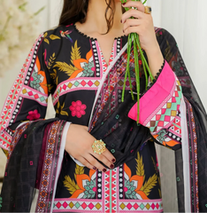 Grace Z-(W701) - Stitched Digital Printed 3pc Silk dress With Digital Printed Silk Dupatta.