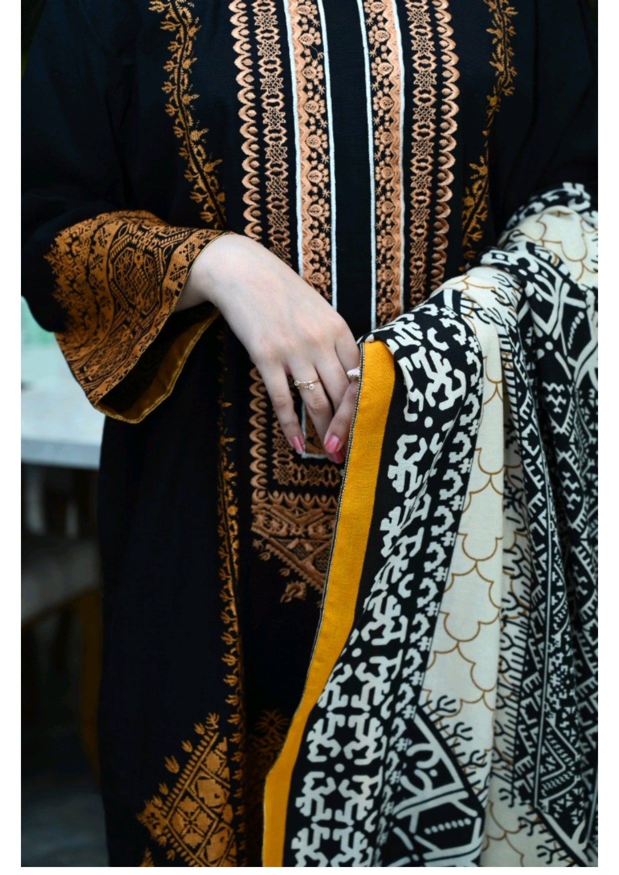 Grace W102 -Embroidered 3pc khaddar dress with printed shawl.