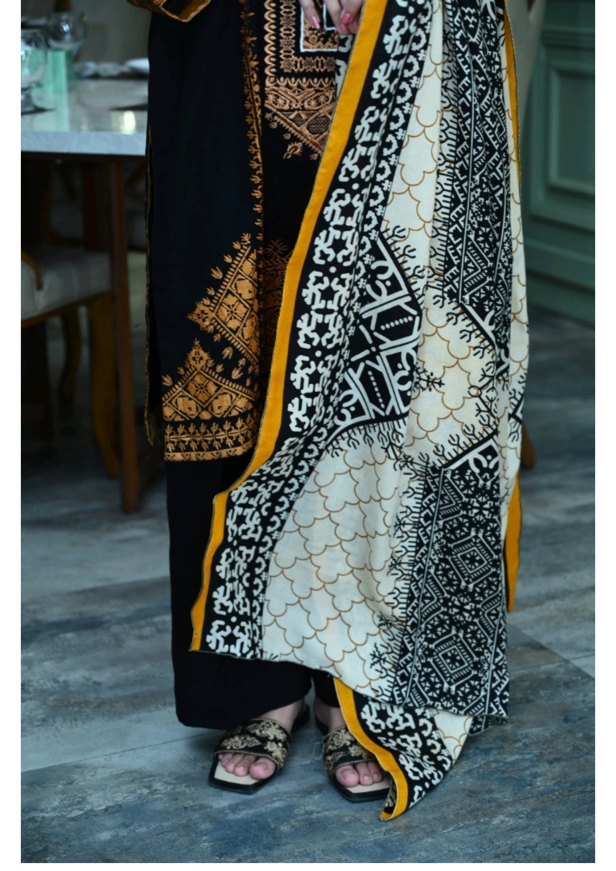 Grace W102 -Embroidered 3pc khaddar dress with printed shawl.